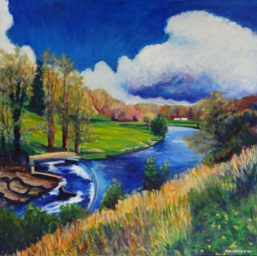 Oil painting of the River Ribble at Waddow.